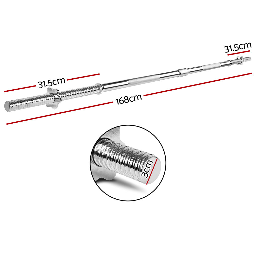 Everfit 168cm Barbell Bar, 150kg Capacity, Chrome Steel