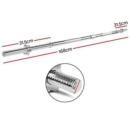Everfit 168cm Barbell Bar, 150kg Capacity, Chrome Steel