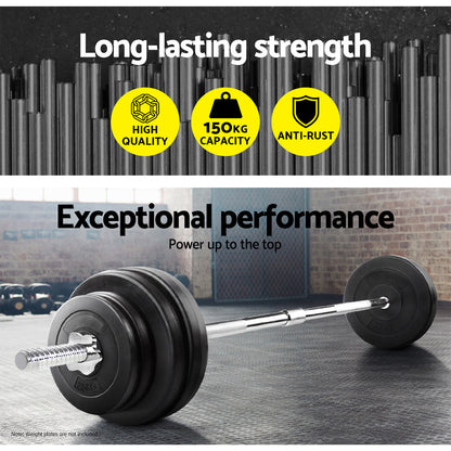 Everfit 168cm Barbell Bar, 150kg Capacity, Chrome Steel