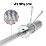 A3 alloy barbell pole with diamond knurling and non-slip grip, metal spring collars included