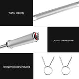 120cm barbell with 30mm diameter, 150kg capacity, includes two spring collars