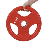 Red 15kg Everfit weight plate with hand grip, ideal for strength training and home gym