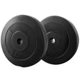 Pair of black 10kg weight plates for barbell strength training and home gym workouts