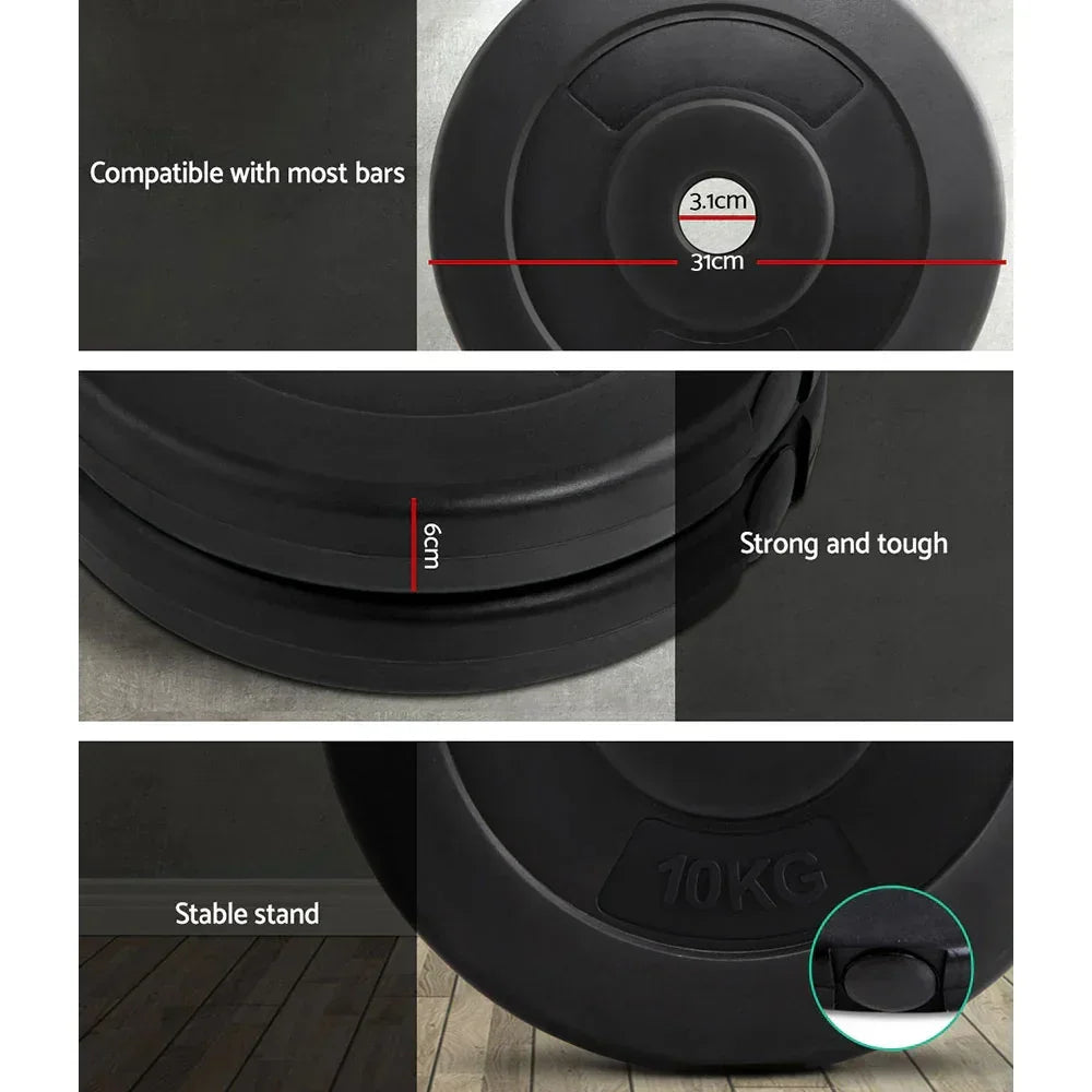 10kg black weight plate with 31cm diameter, 3.1cm hole, 6cm thickness, durable and stable
