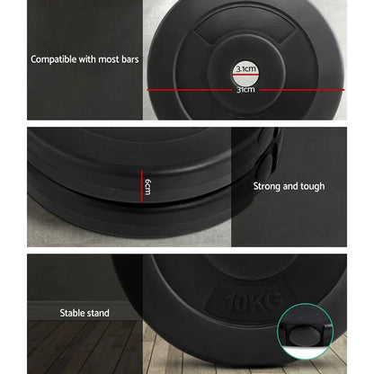 10kg black weight plate with 31cm diameter, 3.1cm hole, 6cm thickness, durable and stable
