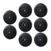 Set of eight black 10kg weight plates for home gym and fitness equipment