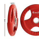 Red 15kg weight plates with handles, 35cm diameter, 4cm thickness, gym equipment