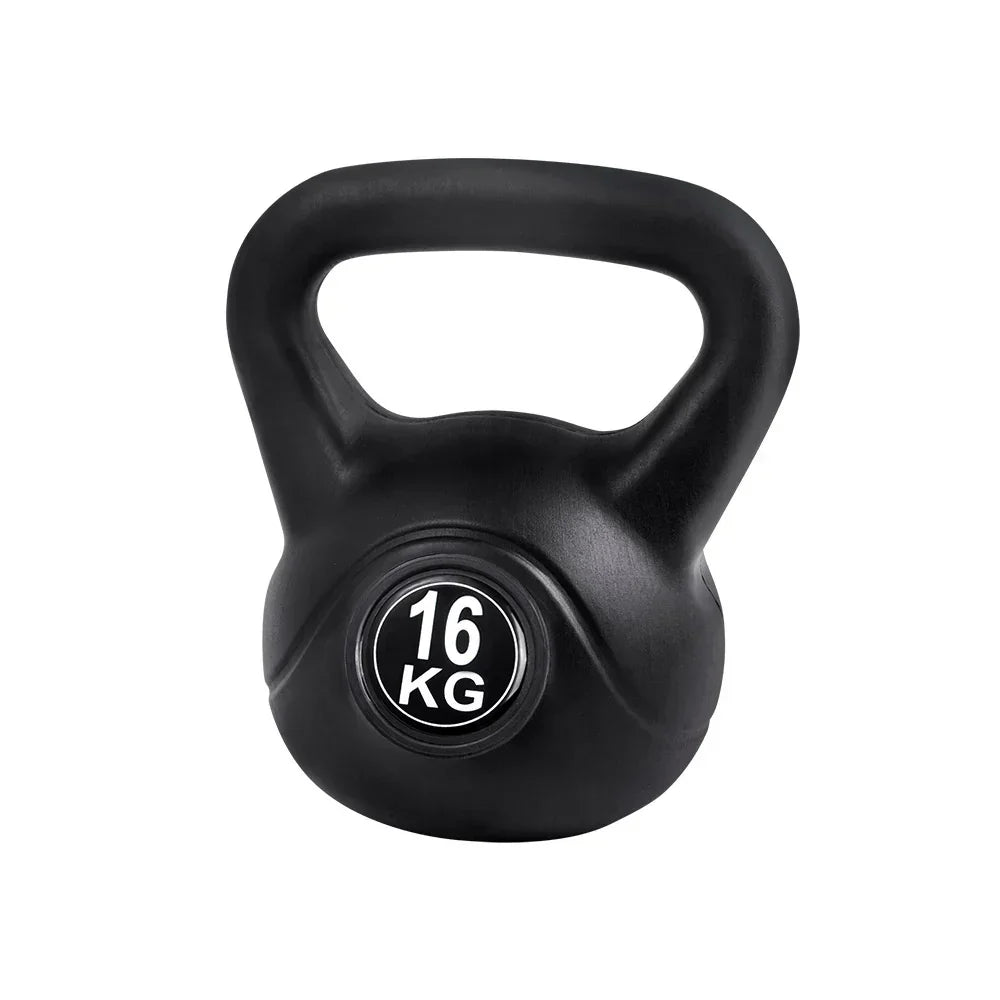 Black 16kg kettlebell with ergonomic handle for strength training workouts