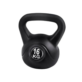 Black 16kg kettlebell with ergonomic handle for strength training workouts