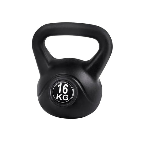 Black 16kg kettlebell with ergonomic handle for strength training workouts