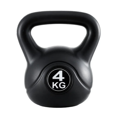 Black 4kg kettlebell with large handle for strength training, white background