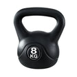 black 8kg kettlebell with handle, fitness equipment on white background