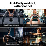 8kg black kettlebell used for deadlifts, goblet squats, cross training, and arm swings