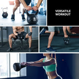 8kg black kettlebell used in various gym exercises, fitness and strength training equipment