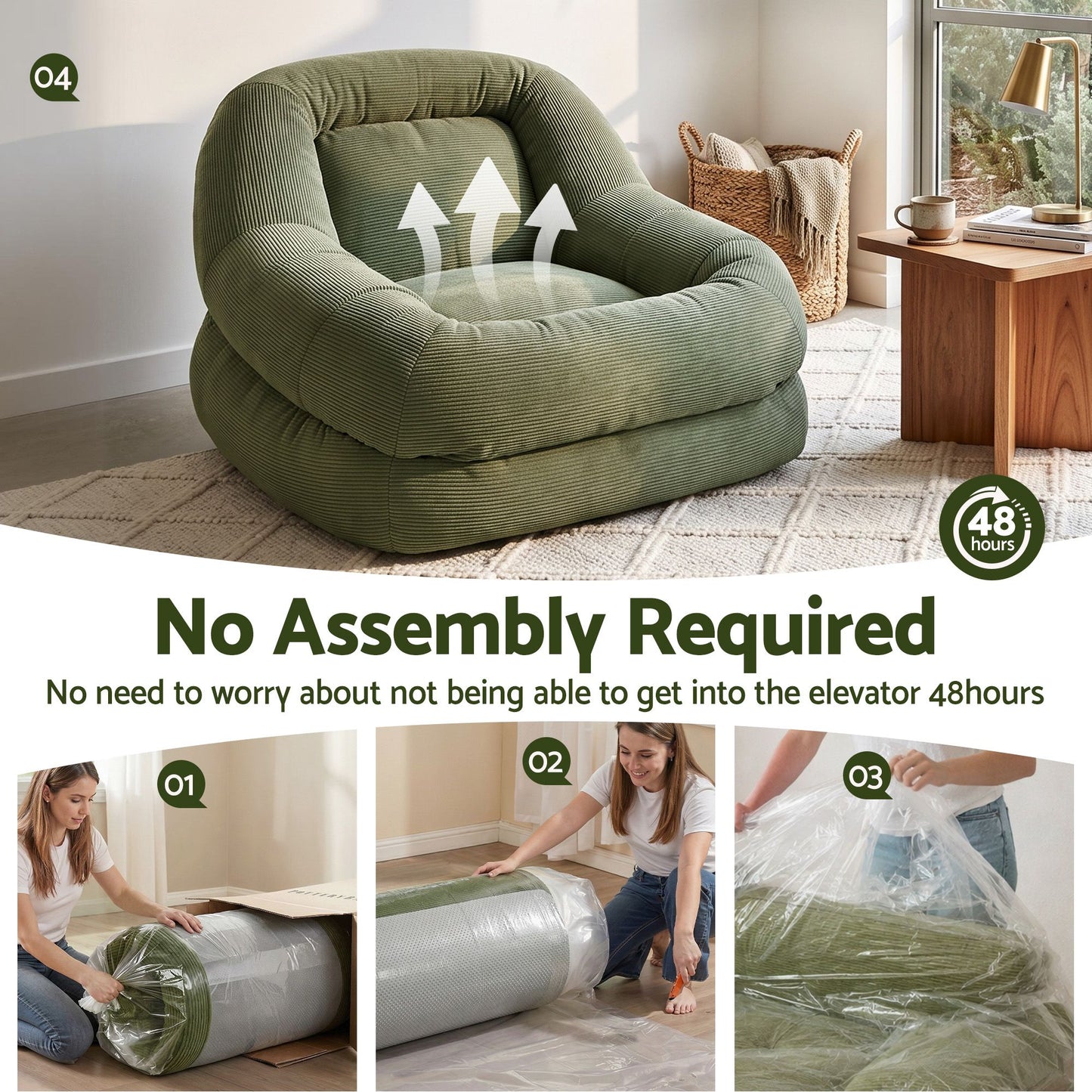 Artiss Cloud Armchair Corduroy Green