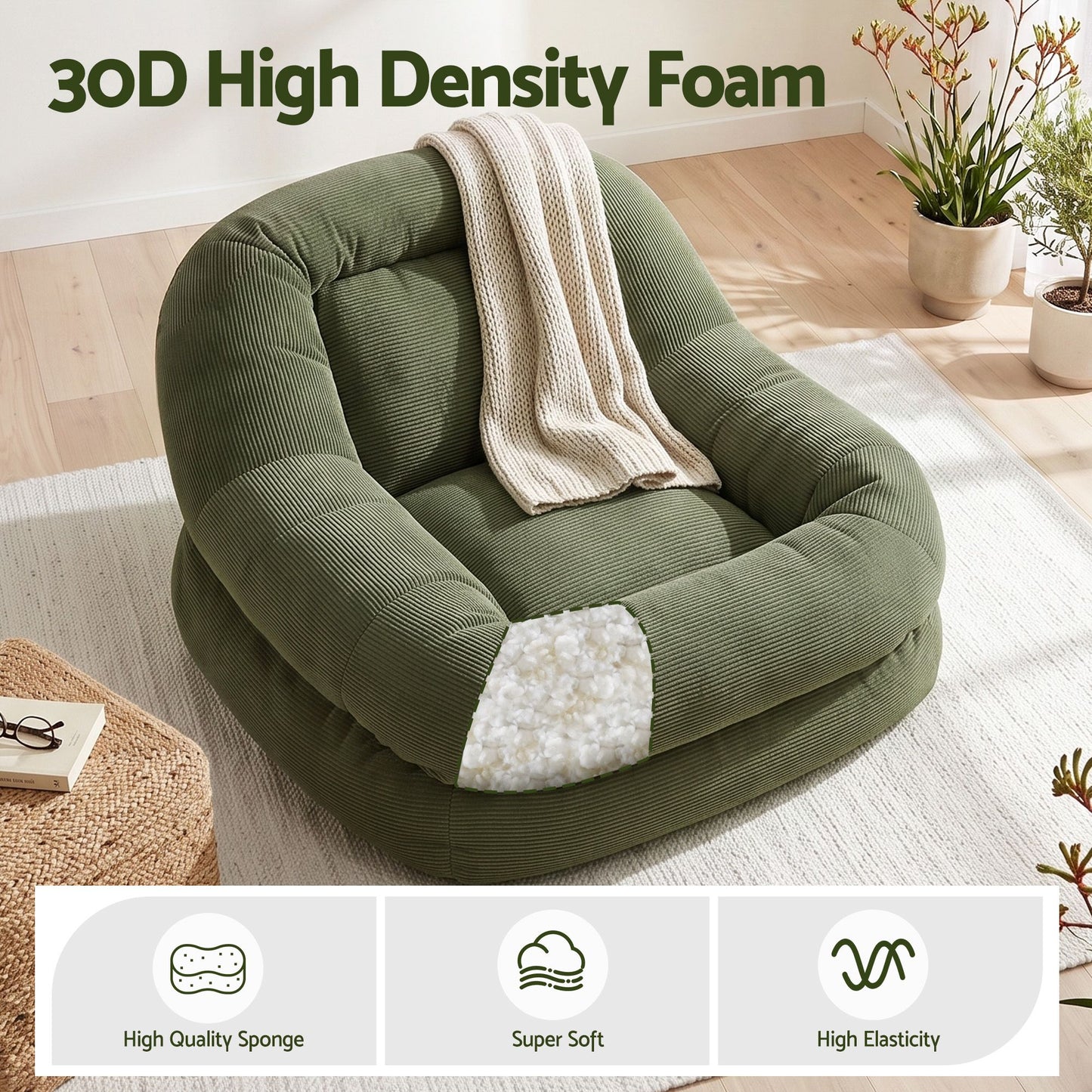 Artiss Cloud Armchair Corduroy Green