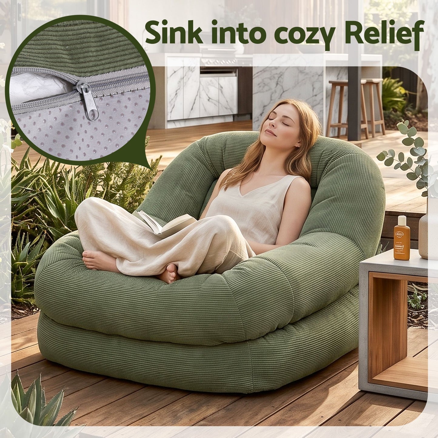 Artiss Cloud Armchair Corduroy Green