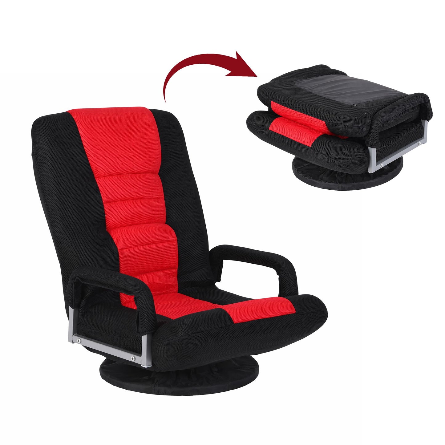 Artiss Floor Gaming Chair 360 Swivel 6-Position Backrest Black Red 150kg