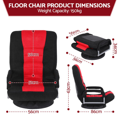 Artiss Floor Gaming Chair 360 Swivel 6-Position Backrest Black Red 150kg
