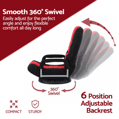 Artiss Floor Gaming Chair 360 Swivel 6-Position Backrest Black Red 150kg