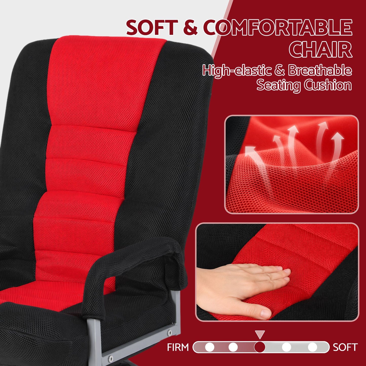 Artiss Floor Gaming Chair 360 Swivel 6-Position Backrest Black Red 150kg