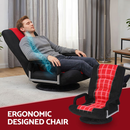 Artiss Floor Gaming Chair 360 Swivel 6-Position Backrest Black Red 150kg