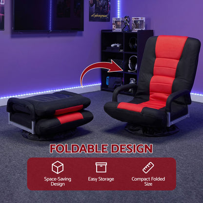 Artiss Floor Gaming Chair 360 Swivel 6-Position Backrest Black Red 150kg