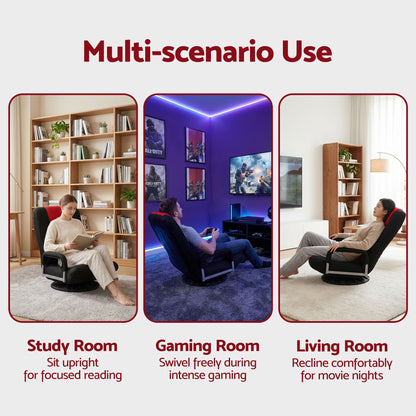 Artiss Floor Gaming Chair 360 Swivel 6-Position Backrest Black Red 150kg