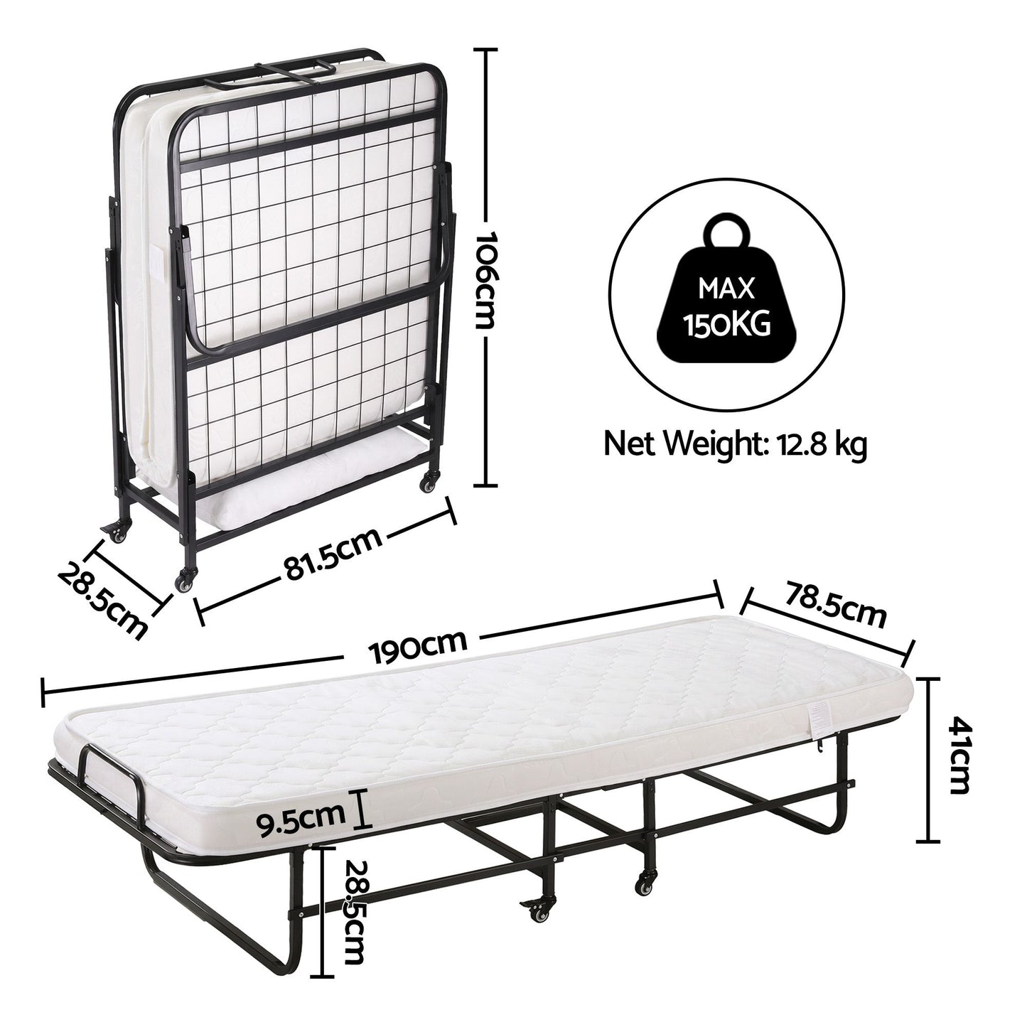 Artiss Folding Bed with Mattress and Pillow 150kg Capacity