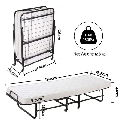 Artiss Folding Bed with Mattress and Pillow 150kg Capacity