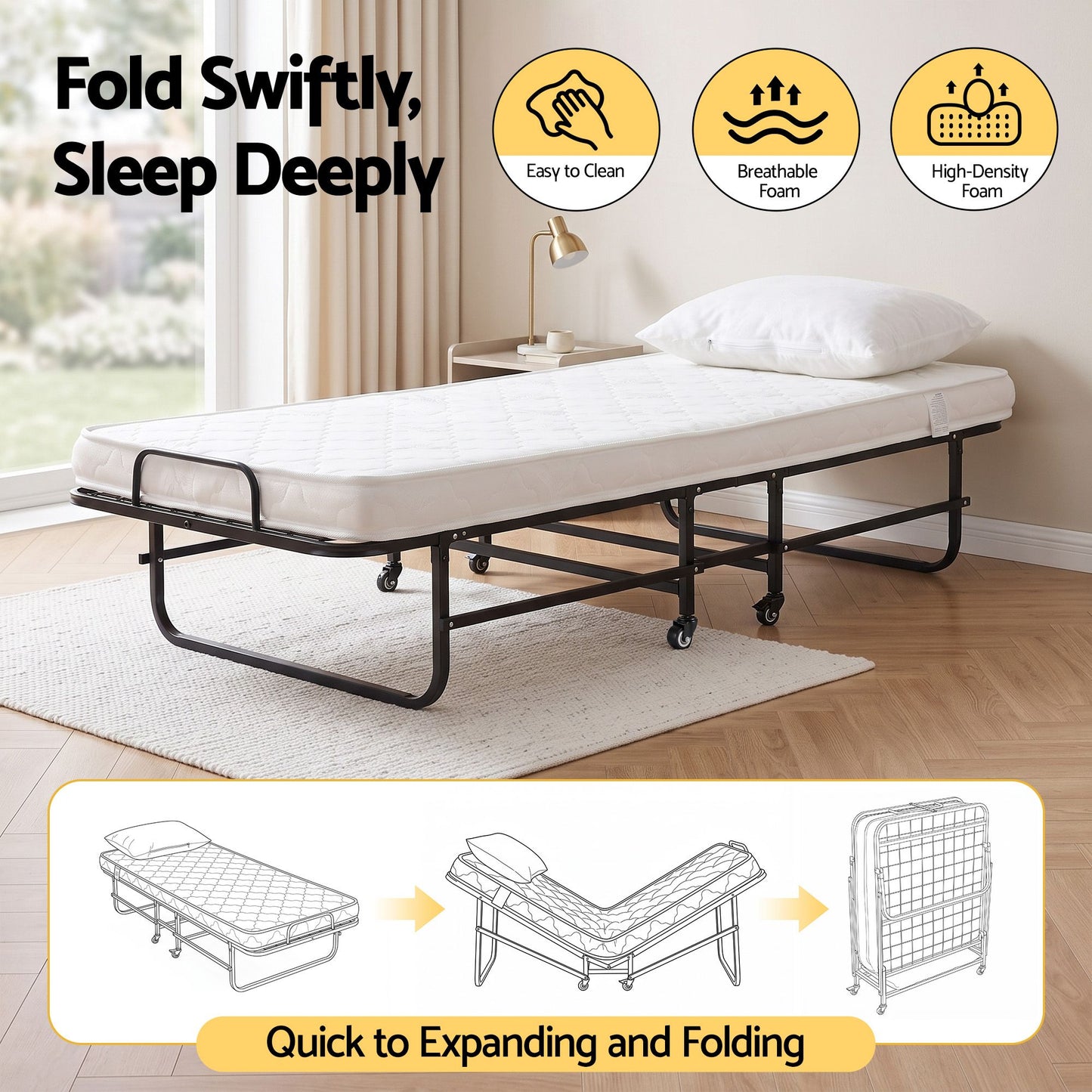 Artiss Folding Bed with Mattress and Pillow 150kg Capacity