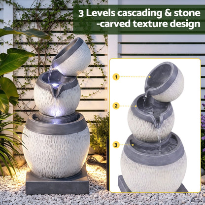 Gardeon Solar Fountain 3 Levels Cascading Bowl Water Feature 52cm Grey