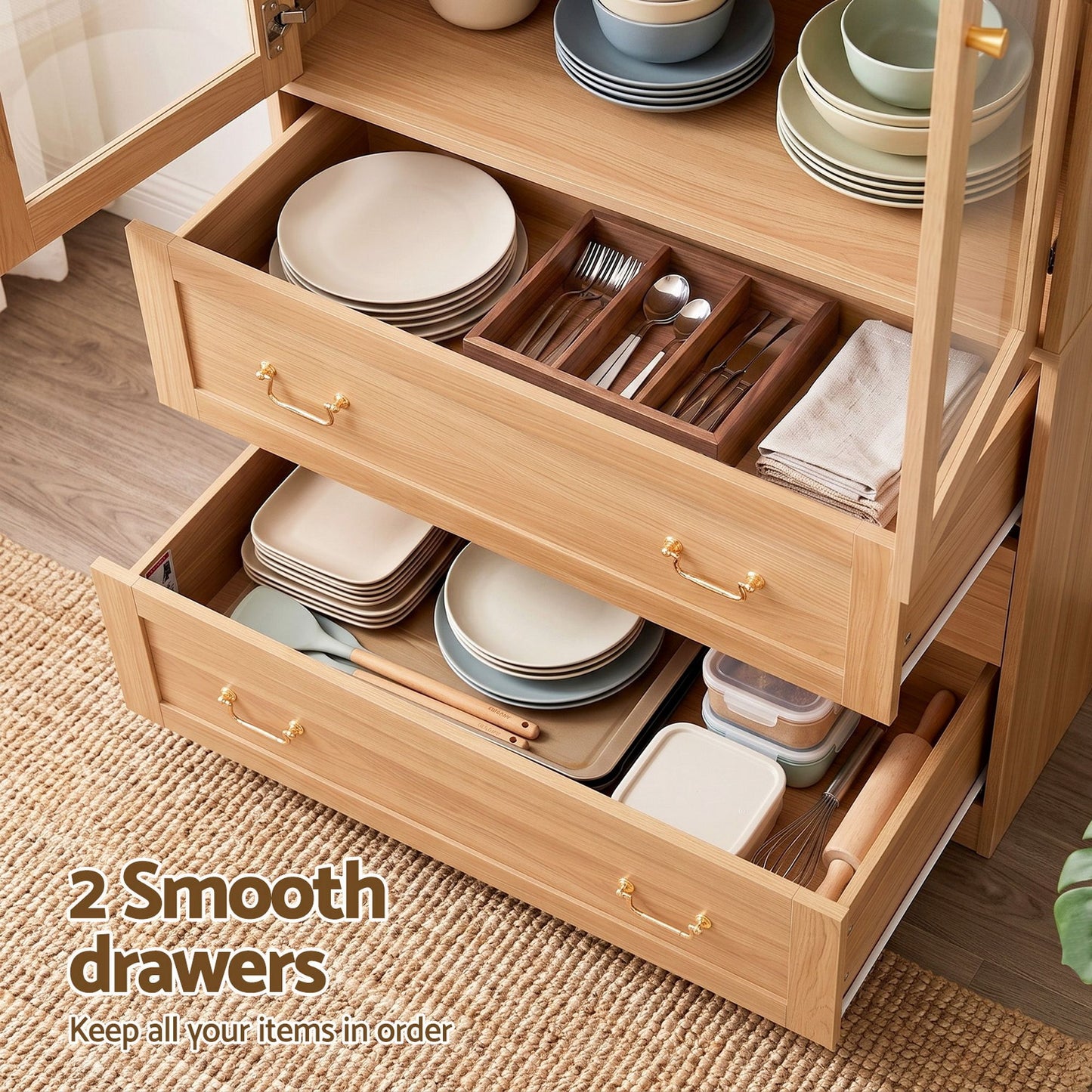 Artiss Buffet Cabinet Set of 2 180cm Wood