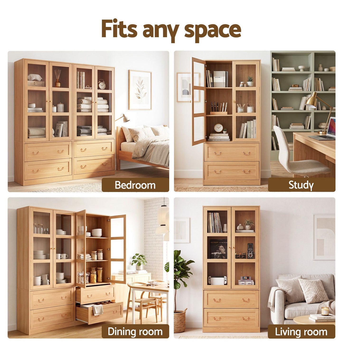 Artiss Buffet Cabinet Set of 2 180cm Wood
