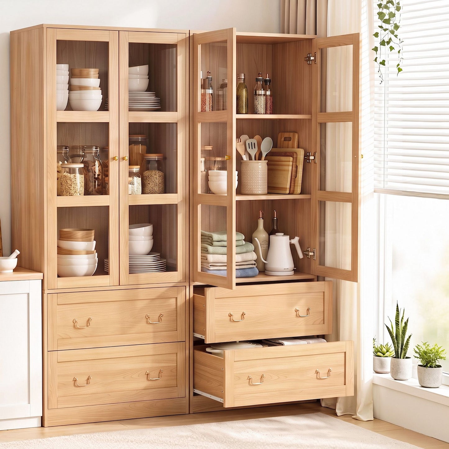 Artiss Buffet Cabinet Set of 2 180cm Wood