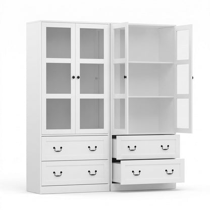 Artiss Buffet Sideboard Cabinet Set of 2 with Glass Doors 180cm White