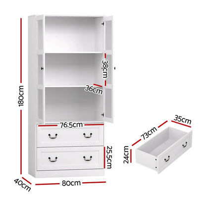 Artiss Buffet Sideboard Cabinet Set of 2 with Glass Doors 180cm White