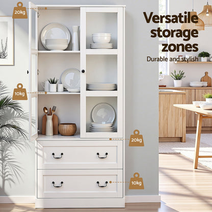 Artiss Buffet Sideboard Cabinet Set of 2 with Glass Doors 180cm White