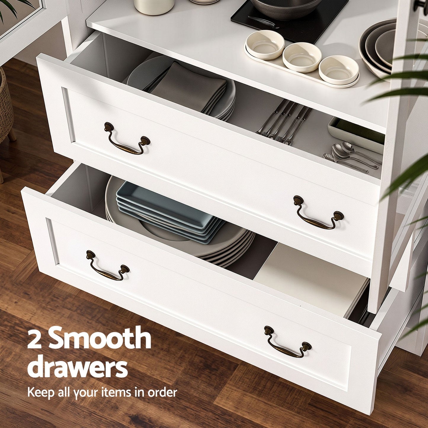 Artiss Buffet Sideboard Cabinet Set of 2 with Glass Doors 180cm White