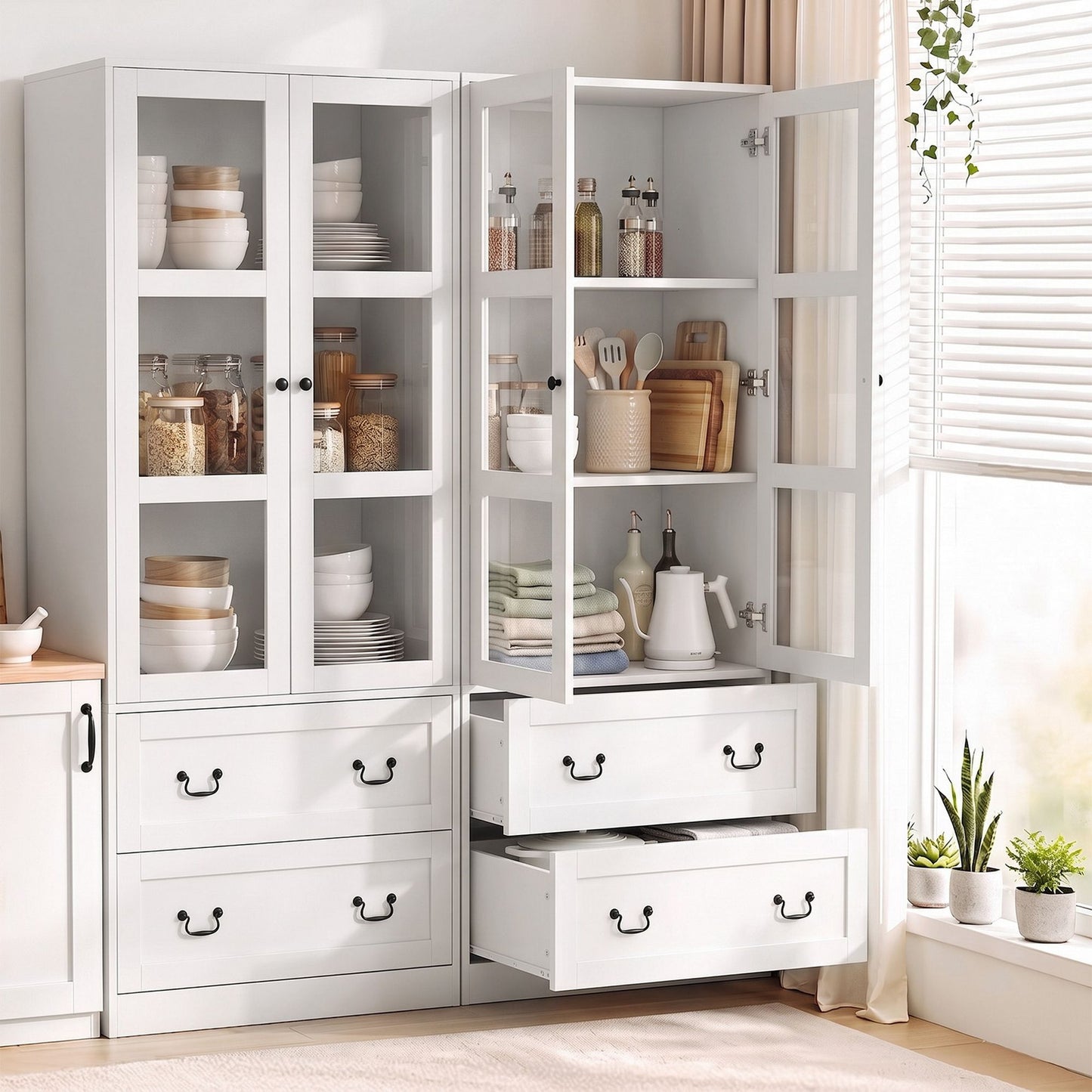 Artiss Buffet Sideboard Cabinet Set of 2 with Glass Doors 180cm White
