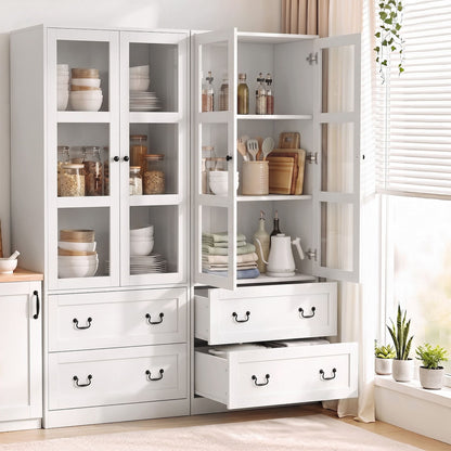 Artiss Buffet Sideboard Cabinet Set of 2 with Glass Doors 180cm White