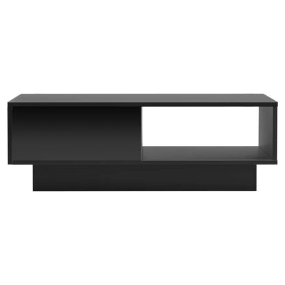 Modern black rectangular coffee table with open shelf and minimalist design