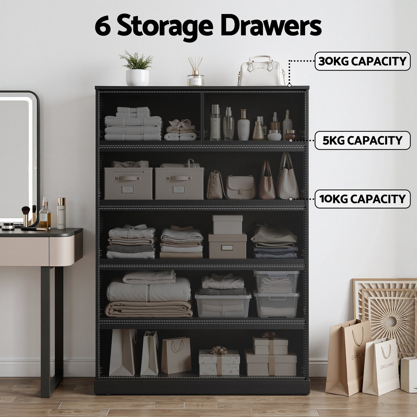 Artiss PEPE 6-Drawer Tallboy | Black