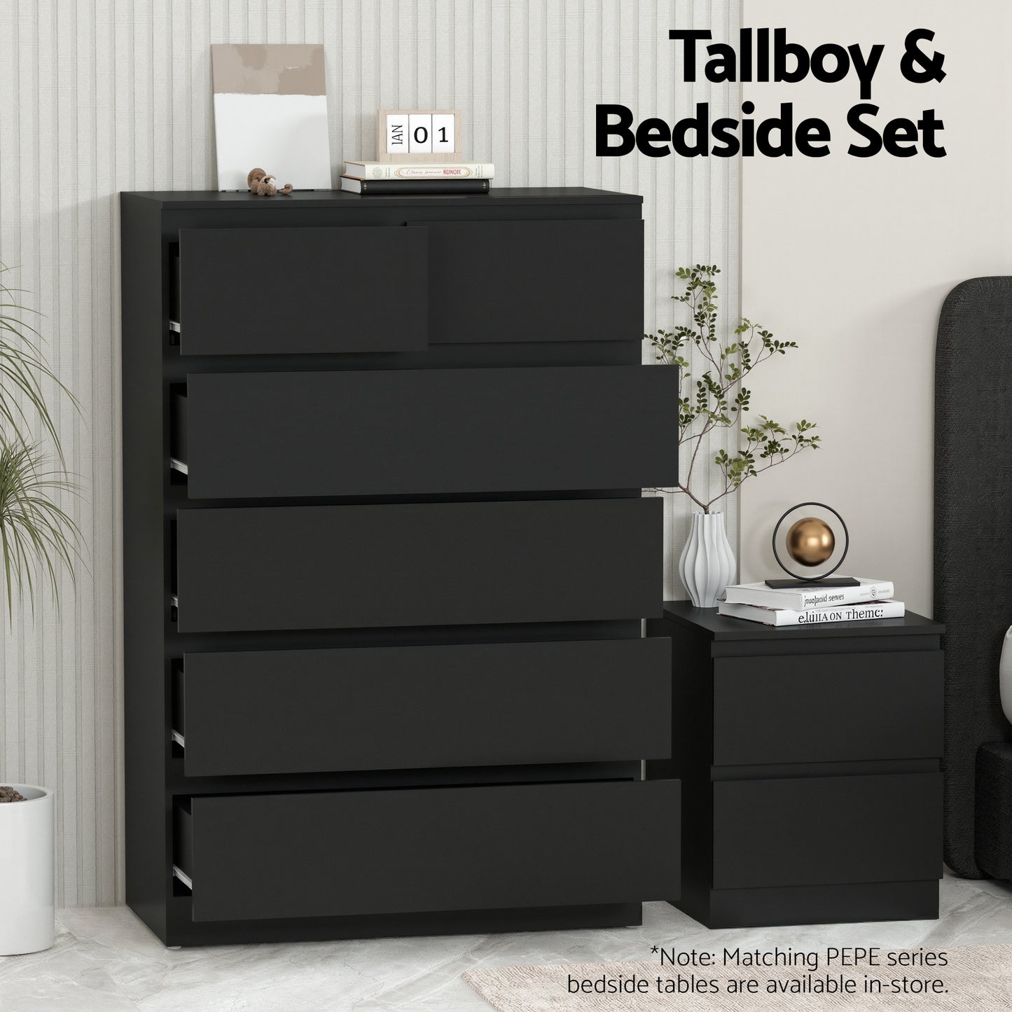 Artiss PEPE 6-Drawer Tallboy | Black