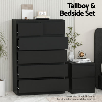 Artiss PEPE 6-Drawer Tallboy | Black