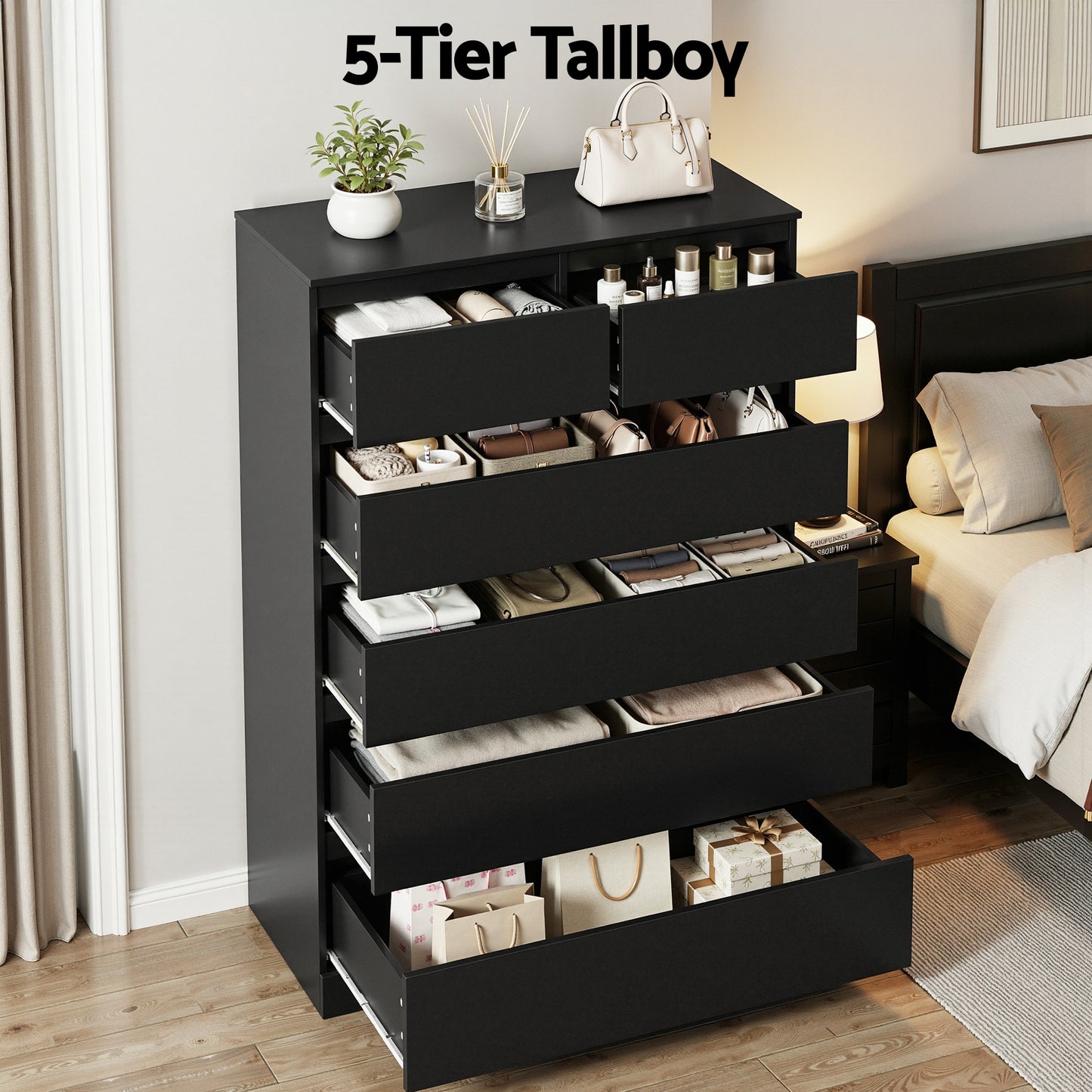Artiss PEPE 6-Drawer Tallboy | Black