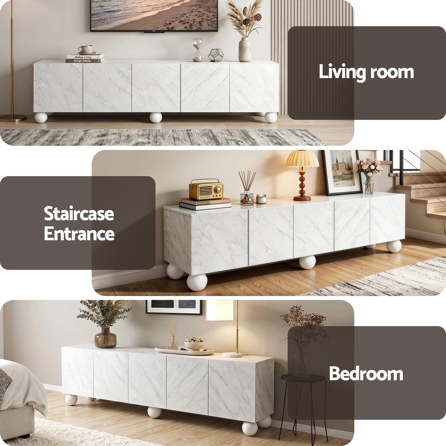 White marble sideboard for living room, staircase entrance, or bedroom with modern decor
