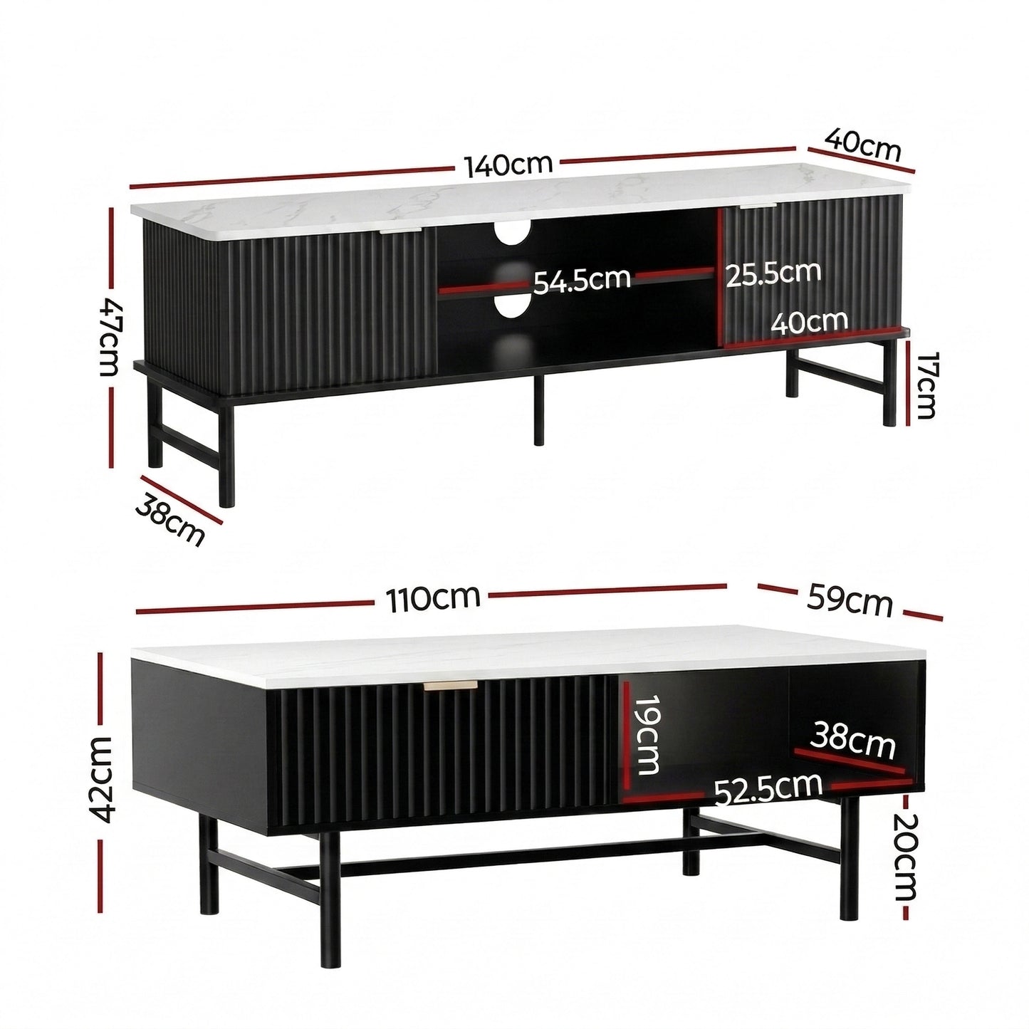 Artiss Kaisu TV Unit and Coffee Table Set | Black