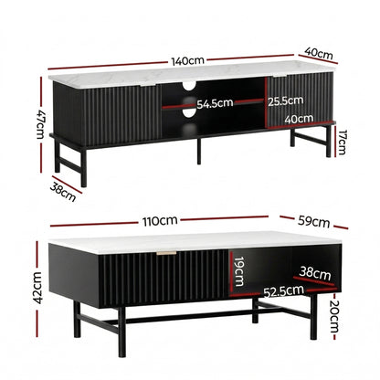 Artiss Kaisu TV Unit and Coffee Table Set | Black