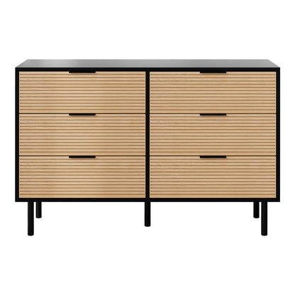 Artiss 6-Drawer Fluted Lowboy | Black and Pine